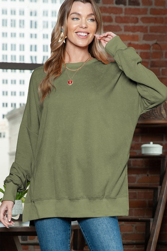 Light washed drop shoulder oversized sweatshirt-Charmful Clothing Boutique