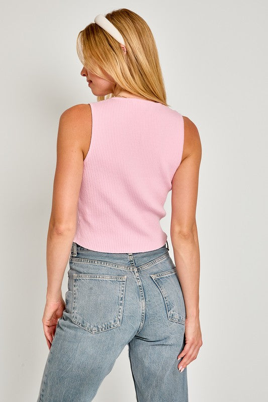 Satin Bow Detail Sleeveless Sweater Top-Charmful Clothing Boutique