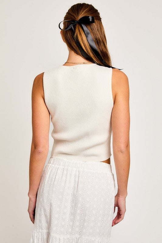 Satin Bow Detail Sleeveless Sweater Top-Charmful Clothing Boutique