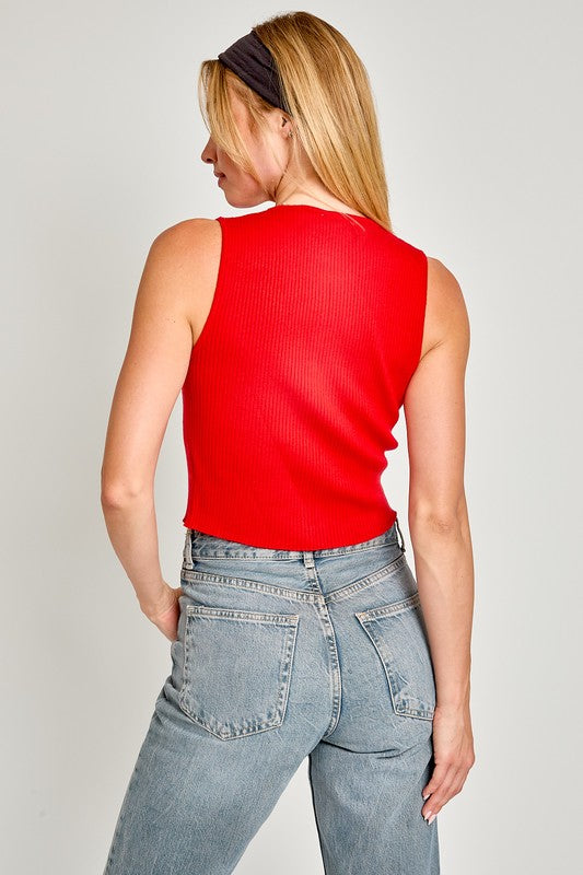 Satin Bow Detail Sleeveless Sweater Top-Charmful Clothing Boutique