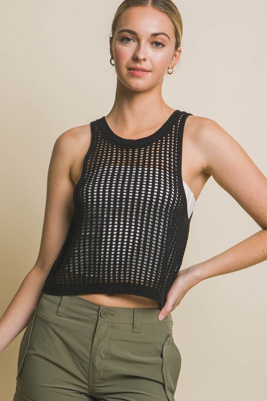 Sleeveless Open Knit Crop Top-Charmful Clothing Boutique