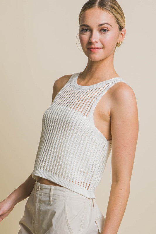 Sleeveless Open Knit Crop Top-Charmful Clothing Boutique