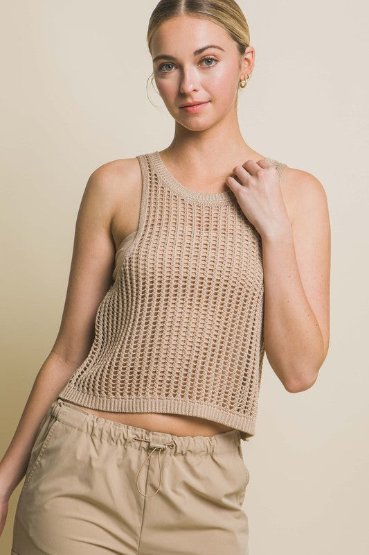 Sleeveless Open Knit Crop Top-Charmful Clothing Boutique