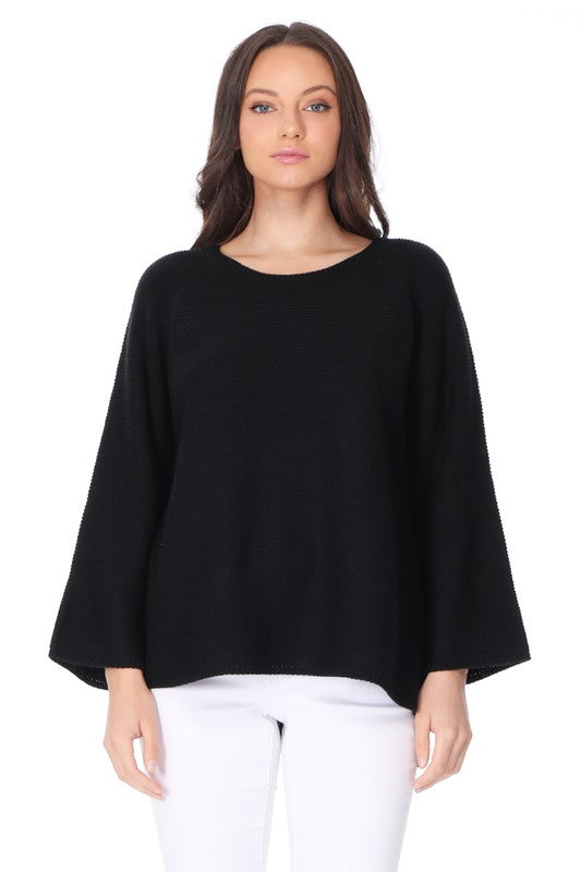 Boat Neck Bell Sleeve High Low Pullover Sweater