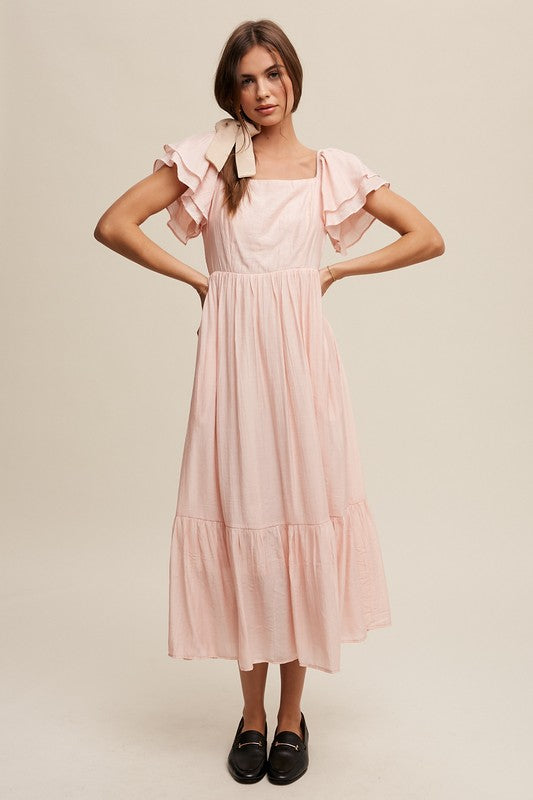 Square Neck Ruffled Short Sleeve Maxi Dress-Charmful Clothing Boutique