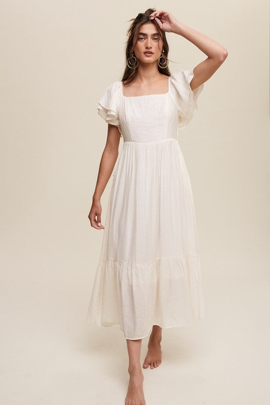 Square Neck Ruffled Short Sleeve Maxi Dress-Charmful Clothing Boutique