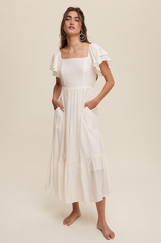 Square Neck Ruffled Short Sleeve Maxi Dress-Charmful Clothing Boutique