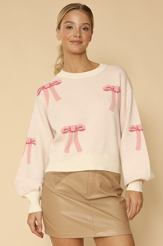 Bow knit sweater-Charmful Clothing Boutique