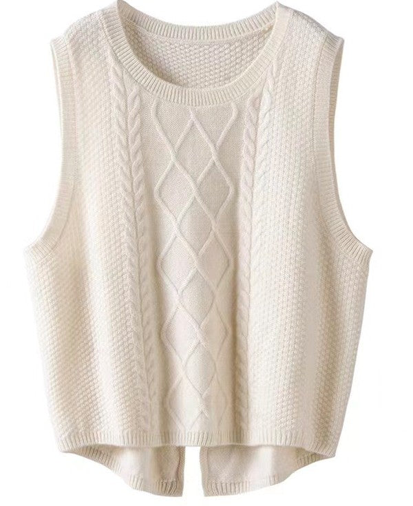 Cable Knit Slit Sweater Vest-Charmful Clothing Boutique