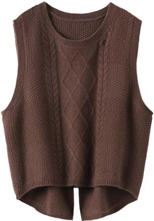 Cable Knit Slit Sweater Vest-Charmful Clothing Boutique