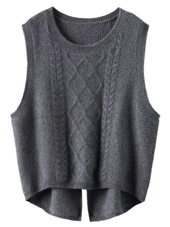 Cable Knit Slit Sweater Vest-Charmful Clothing Boutique