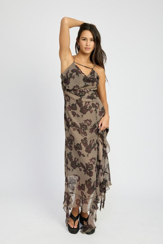 FLORAL RUFFLE MAXI DRESS-Charmful Clothing Boutique