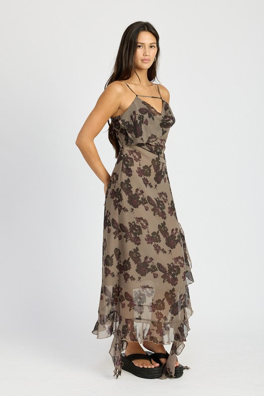 FLORAL RUFFLE MAXI DRESS-Charmful Clothing Boutique