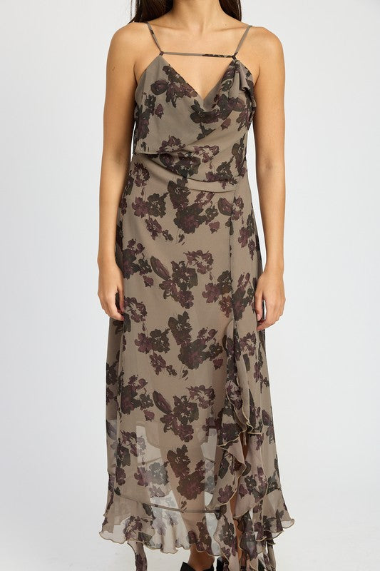 FLORAL RUFFLE MAXI DRESS-Charmful Clothing Boutique