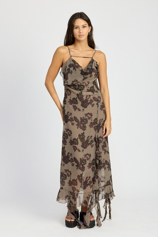 FLORAL RUFFLE MAXI DRESS-Charmful Clothing Boutique