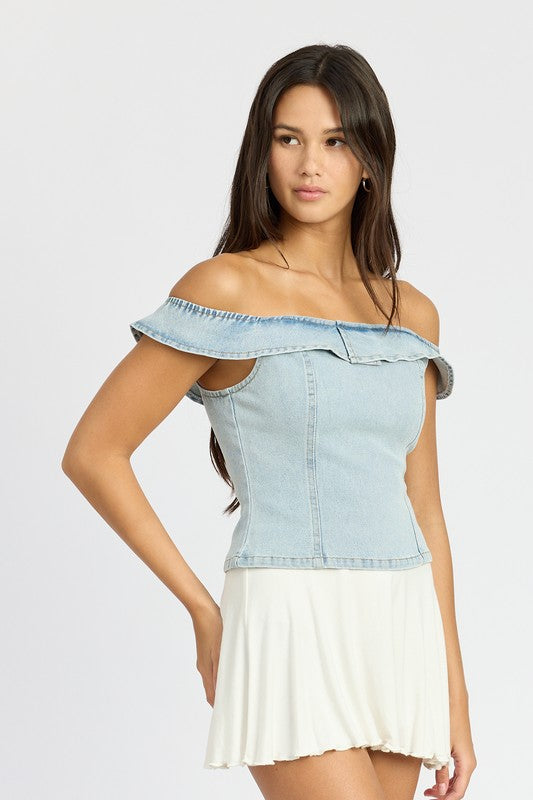 OFF SHOUDER BUSTIER TOP WITH BACK ZIPPER-Charmful Clothing Boutique