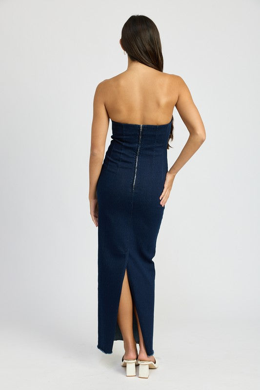 BODYCON TUBE DENIM DRESS-Charmful Clothing Boutique