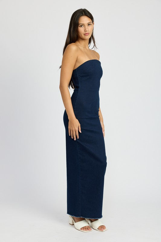 BODYCON TUBE DENIM DRESS-Charmful Clothing Boutique