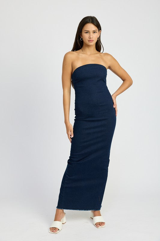 BODYCON TUBE DENIM DRESS-Charmful Clothing Boutique