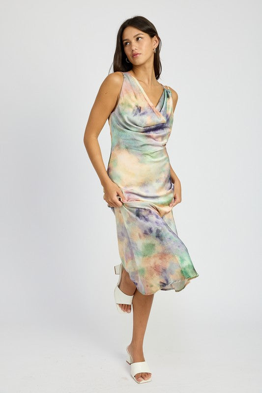 COWL NECK MIDI BIAS DRESS-Charmful Clothing Boutique