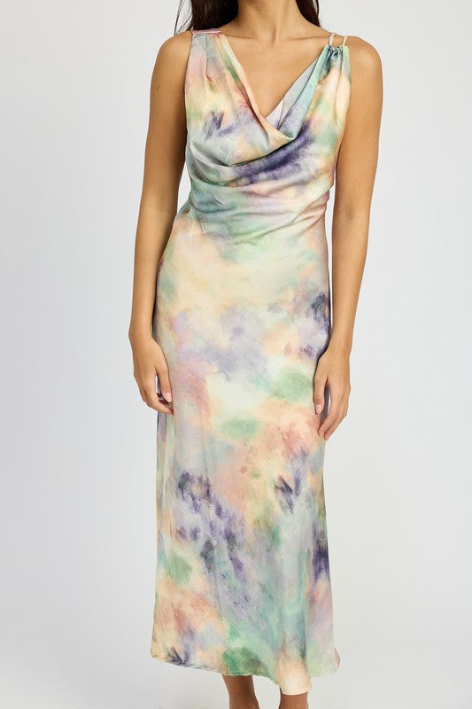 COWL NECK MIDI BIAS DRESS-Charmful Clothing Boutique