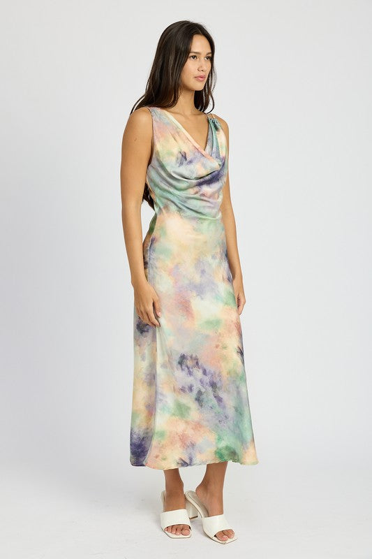 COWL NECK MIDI BIAS DRESS-Charmful Clothing Boutique