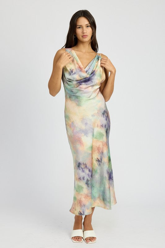 COWL NECK MIDI BIAS DRESS-Charmful Clothing Boutique