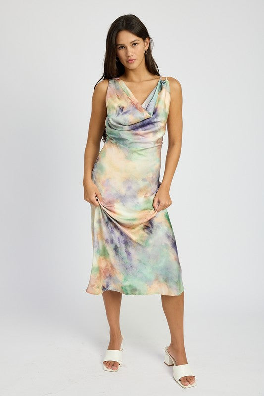 COWL NECK MIDI BIAS DRESS-Charmful Clothing Boutique