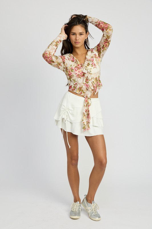 FLORAL PRINT BLOUSE WITH RUFFLE DETAIL-Charmful Clothing Boutique