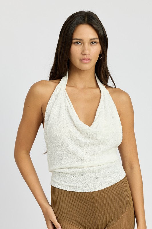 COWL NECK HALTER TOP-Charmful Clothing Boutique