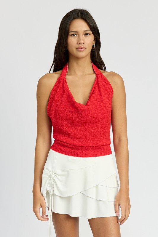 COWL NECK HALTER TOP-Charmful Clothing Boutique