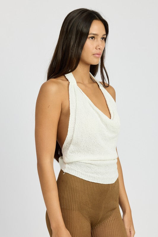 COWL NECK HALTER TOP-Charmful Clothing Boutique