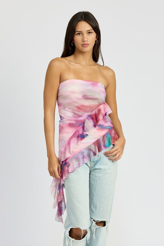 ASYMMETRICAL RUFFLE HEM TUBE TOP-Charmful Clothing Boutique