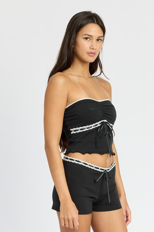 LETTUCE TUBE TOP WITH LACE TRIM-Charmful Clothing Boutique