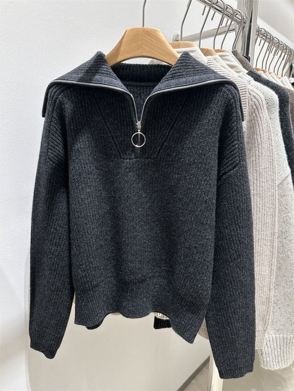 Ribbed half zip sweater-Charmful Clothing Boutique