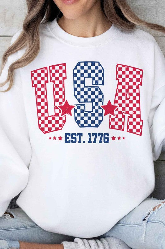 USA CHECKER OVERSIZED GRAPHIC SWEATSHIRT-Charmful Clothing Boutique