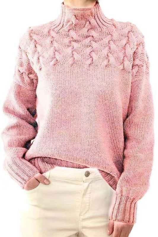 Mock neck knit sweater-Charmful Clothing Boutique