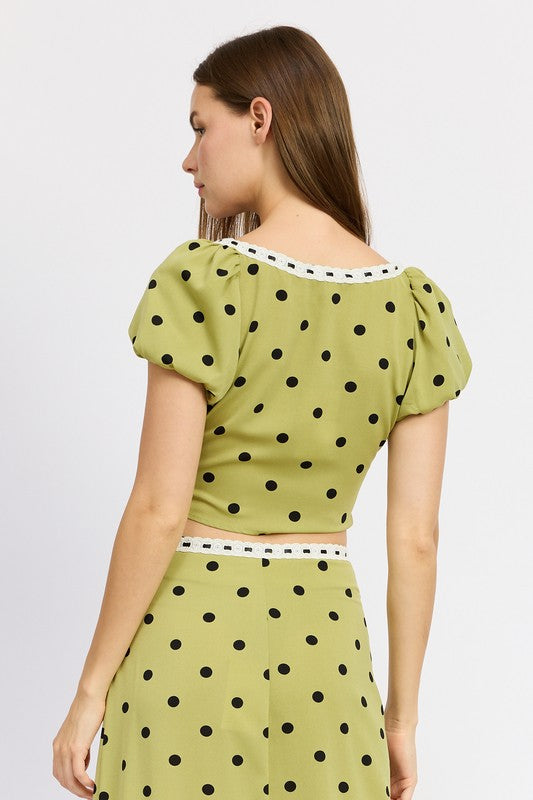 POLKA DOT TOP WITH LACE TRIM-Charmful Clothing Boutique