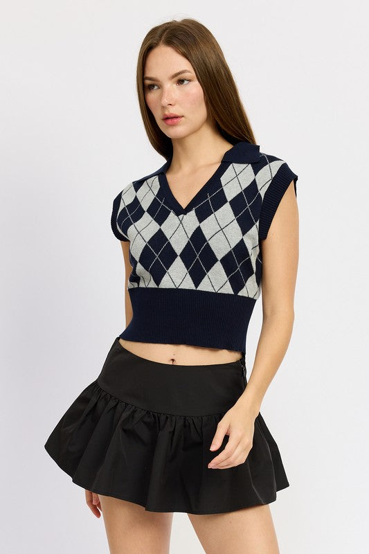 ARGYLE CROPPED VEST-Charmful Clothing Boutique