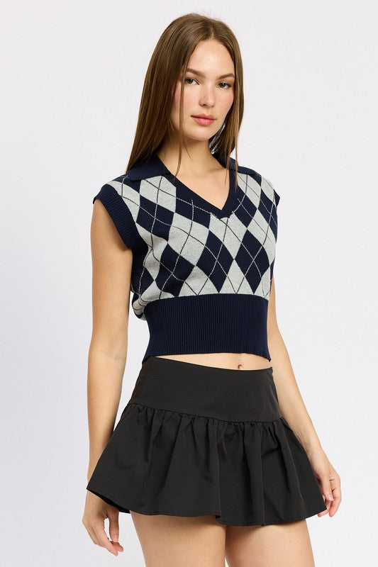 ARGYLE CROPPED VEST-Charmful Clothing Boutique