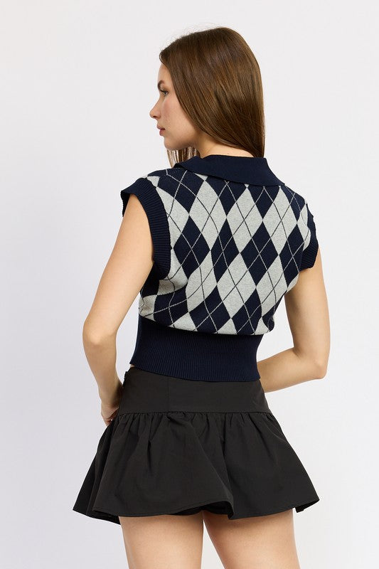 ARGYLE CROPPED VEST-Charmful Clothing Boutique