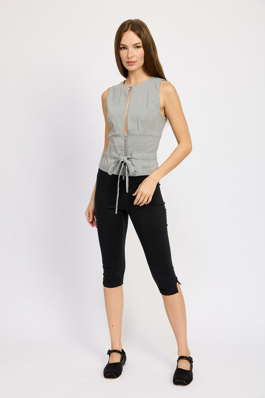 SLEEVELESS TOP WITH FRONT CUTOUT-Charmful Clothing Boutique