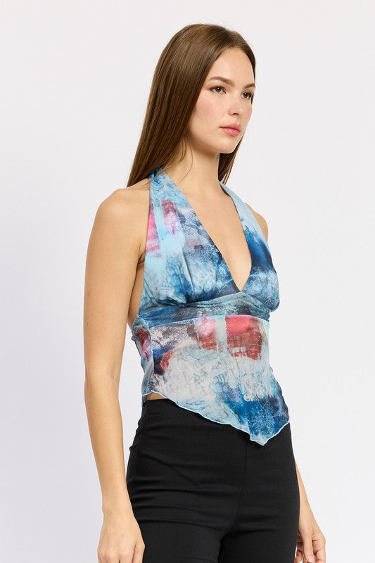 HANKY HEM TOP WITH NECK TIE-Charmful Clothing Boutique