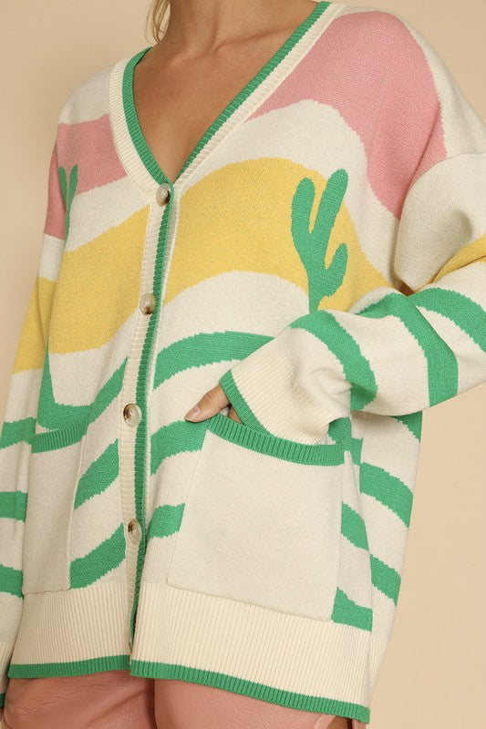 Wavy stripe cactus knit cardigan-Charmful Clothing Boutique