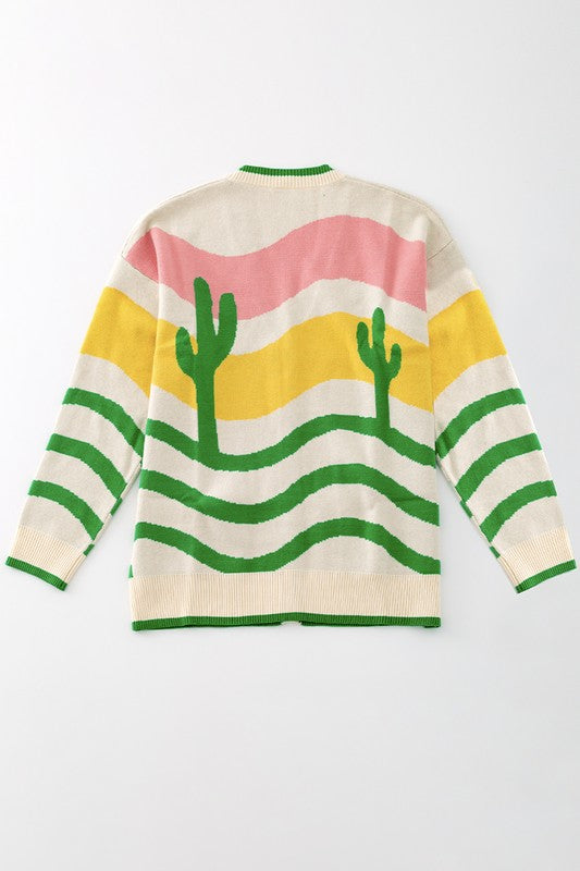 Wavy stripe cactus knit cardigan-Charmful Clothing Boutique