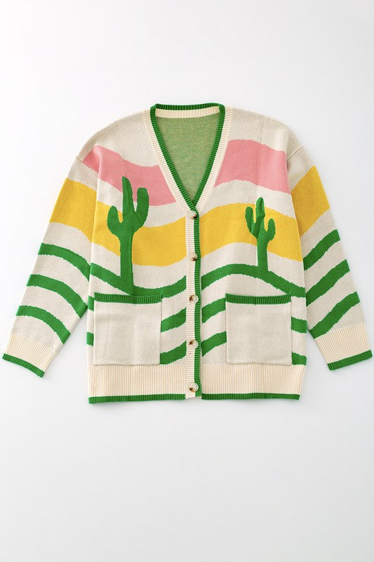 Wavy stripe cactus knit cardigan-Charmful Clothing Boutique