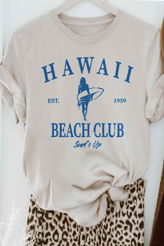 HAWAII BEACH CLUB SURFS UP GRAPHIC TEE-Charmful Clothing Boutique