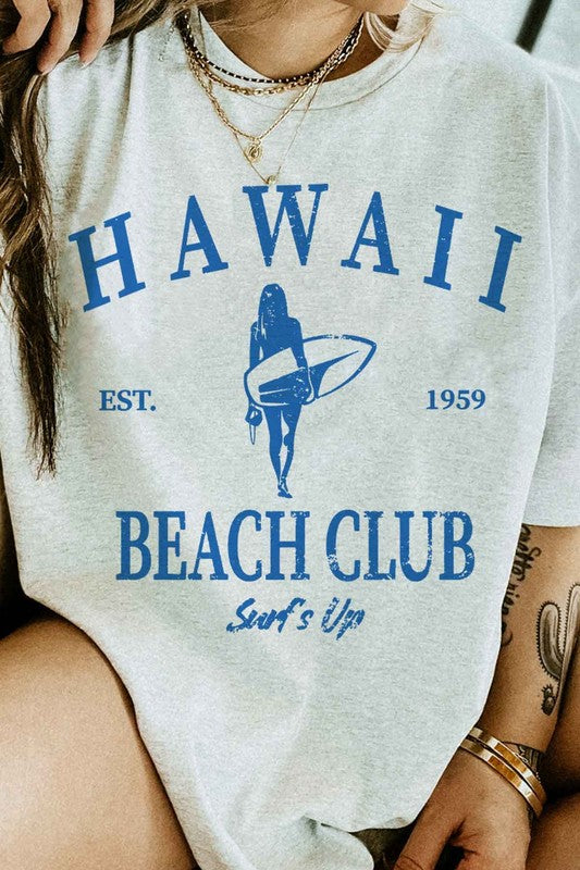 HAWAII BEACH CLUB SURFS UP GRAPHIC TEE-Charmful Clothing Boutique