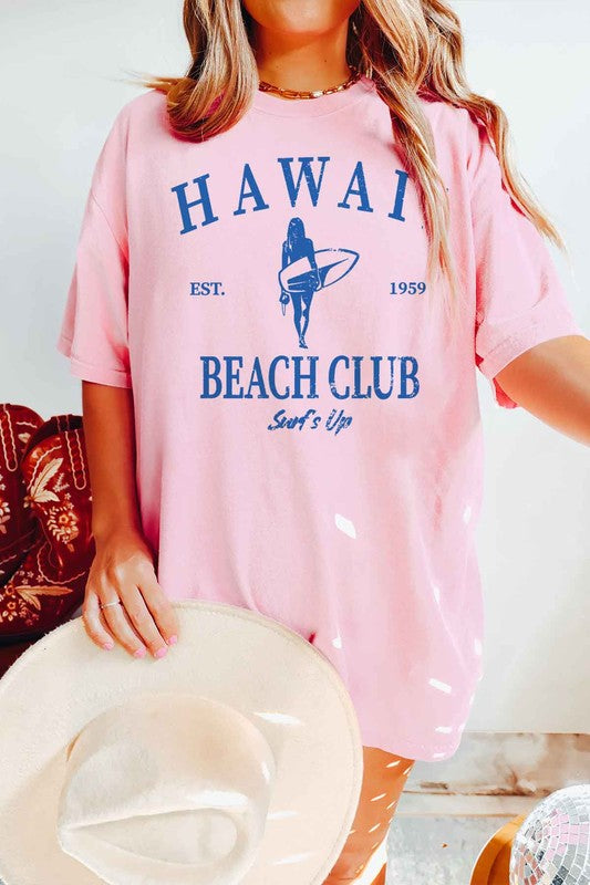 HAWAII BEACH CLUB SURFS UP GRAPHIC TEE-Charmful Clothing Boutique