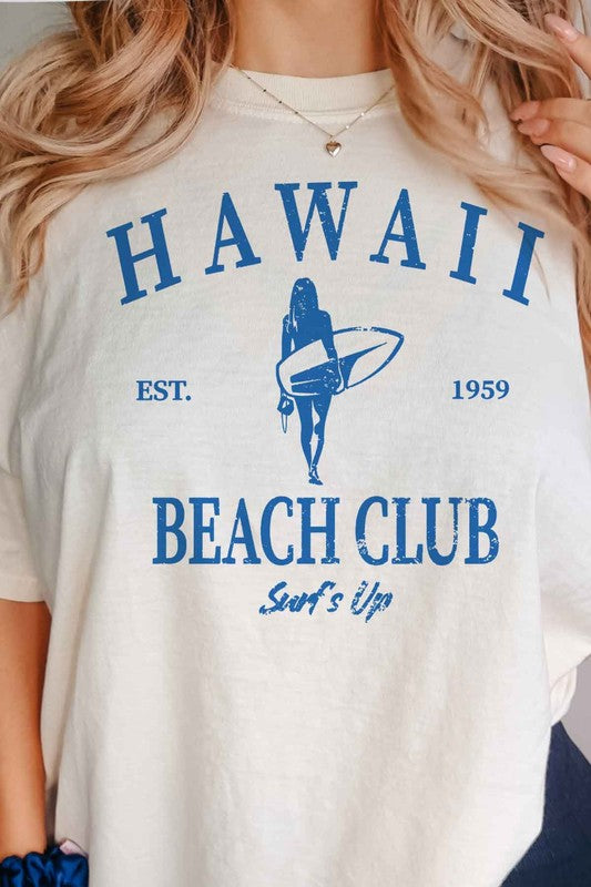 HAWAII BEACH CLUB SURFS UP GRAPHIC TEE-Charmful Clothing Boutique